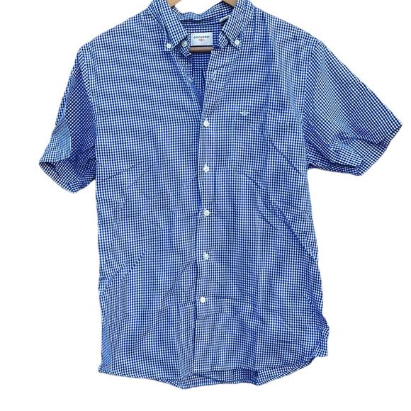 Dockers blue and white checkered short sleeve button front shirt size medium - Picture 1 of 7